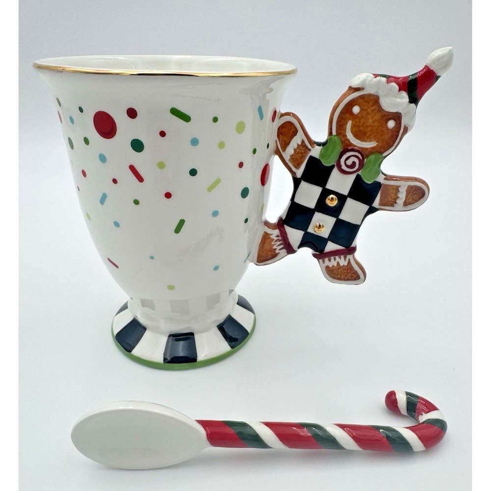 NEW MacKenzie-Childs Gingerbread Mug & Spoon Bake Shop Christmas Collectible